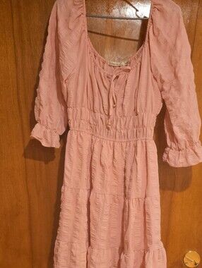 Liberty Love Blush Pink Puff-Sleeve Tiered Midi Dress